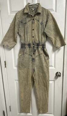 Vtg 1980s Ideas Acid Wash Denim Jumpsuit Women’s Sz M Boiler Suit Snap Buttons